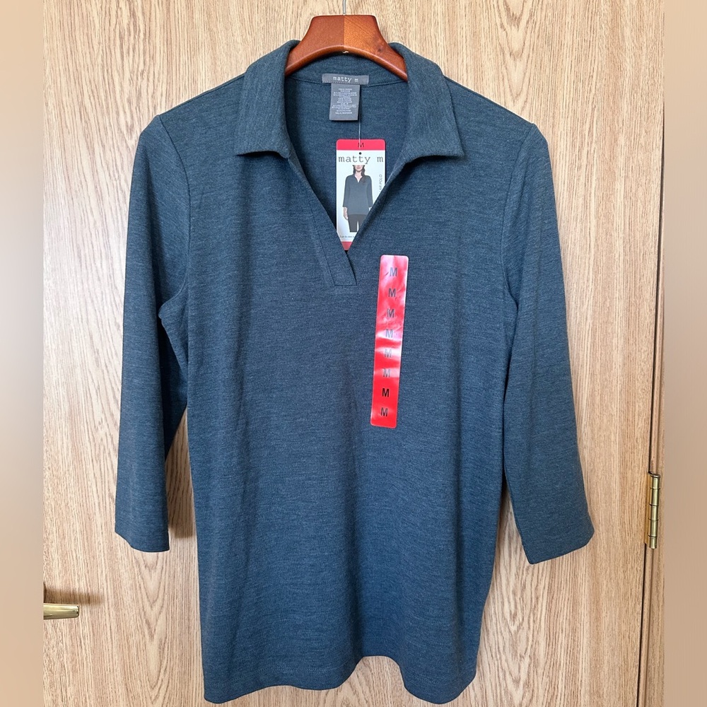Matty M Heather Teal Stretch Johnny Collar Polo Shirt Women’s M